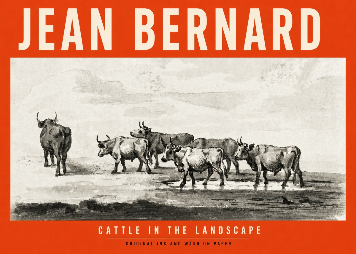 Jean Bernard Cattle in the Landscape No2 - Affiche