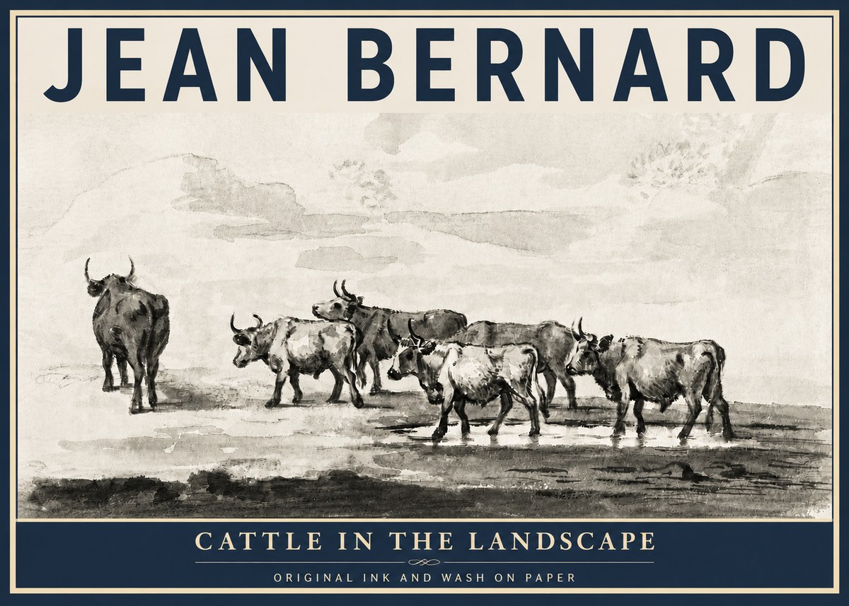 Jean Bernard Cattle in the Landscape No3 - Affiche