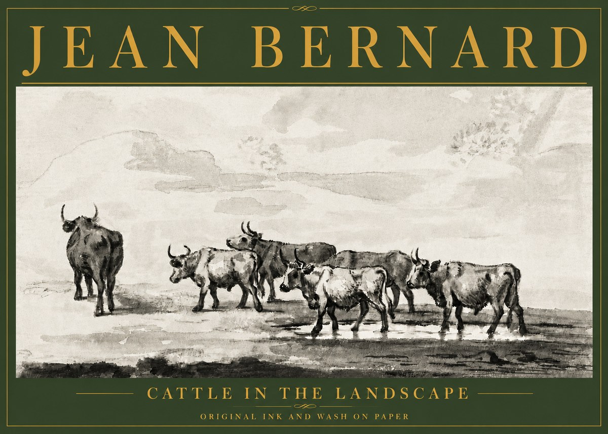 Jean Bernard Cattle in the Landscape No4 - Affiche