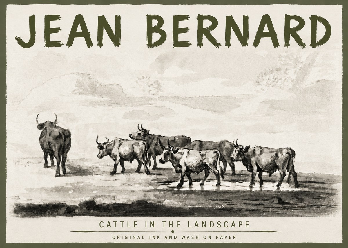 Jean Bernard Cattle in the Landscape No5 - Affiche