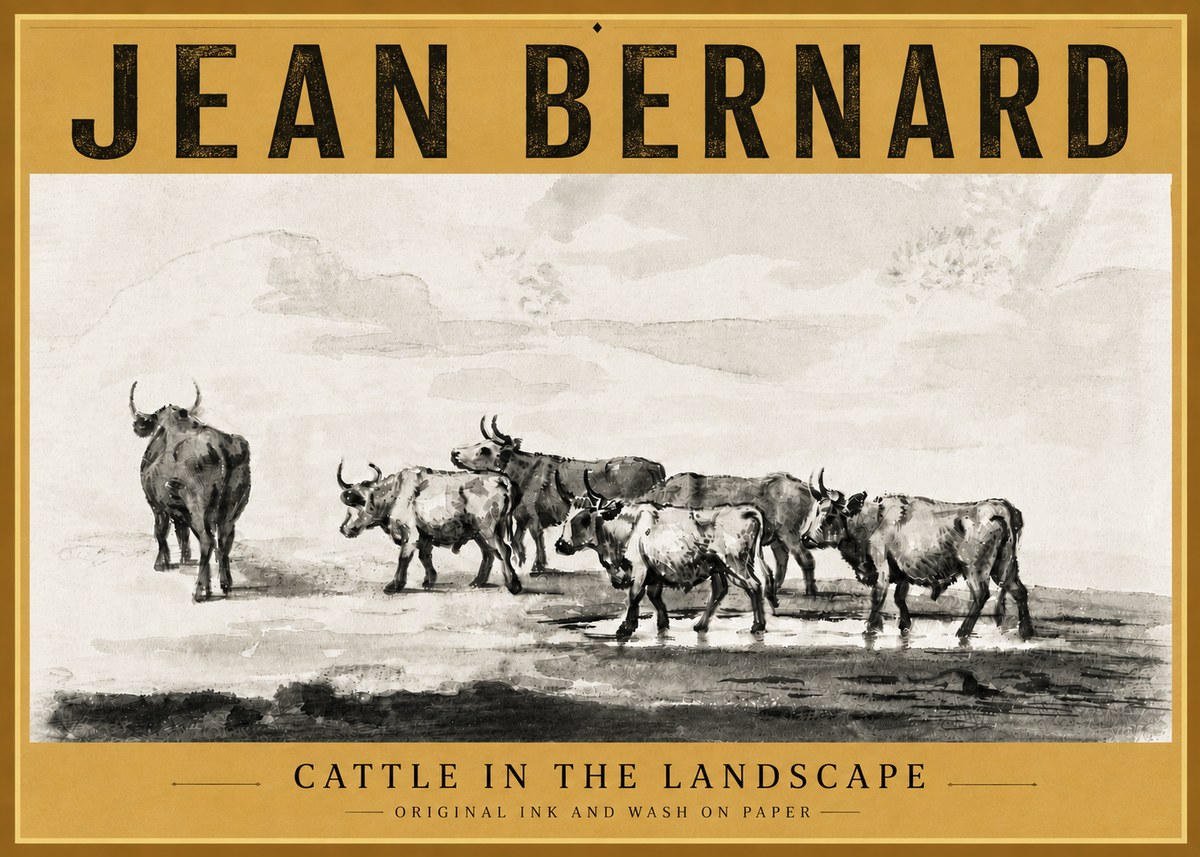 Jean Bernard Cattle in the Landscape No6 - Affiche