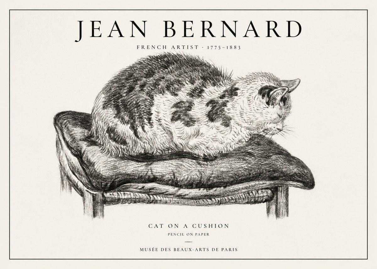 Jean Bernard Cat on a Cushion No1 - Affiche
