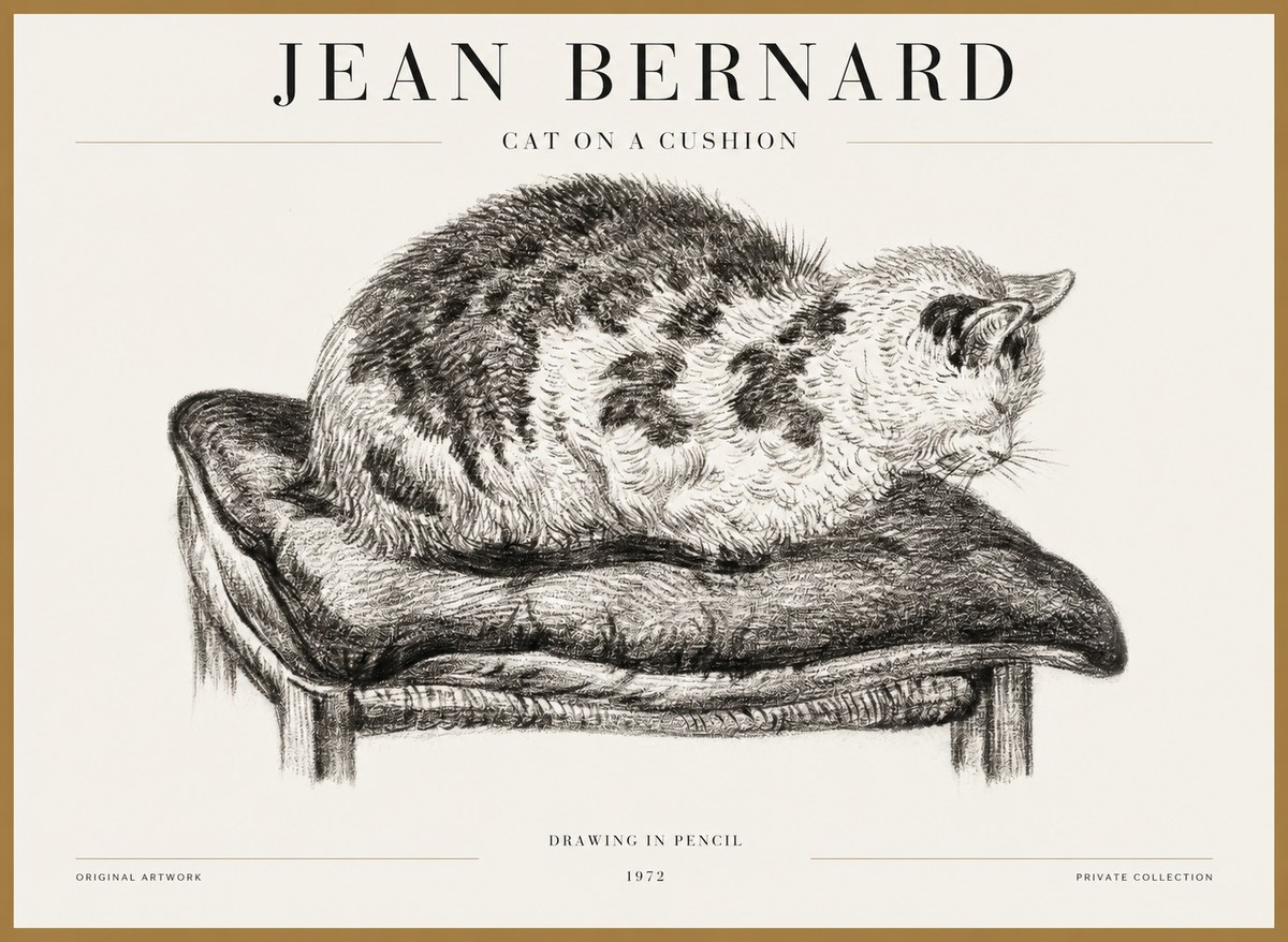 Jean Bernard Cat on a Cushion No5 - Affiche