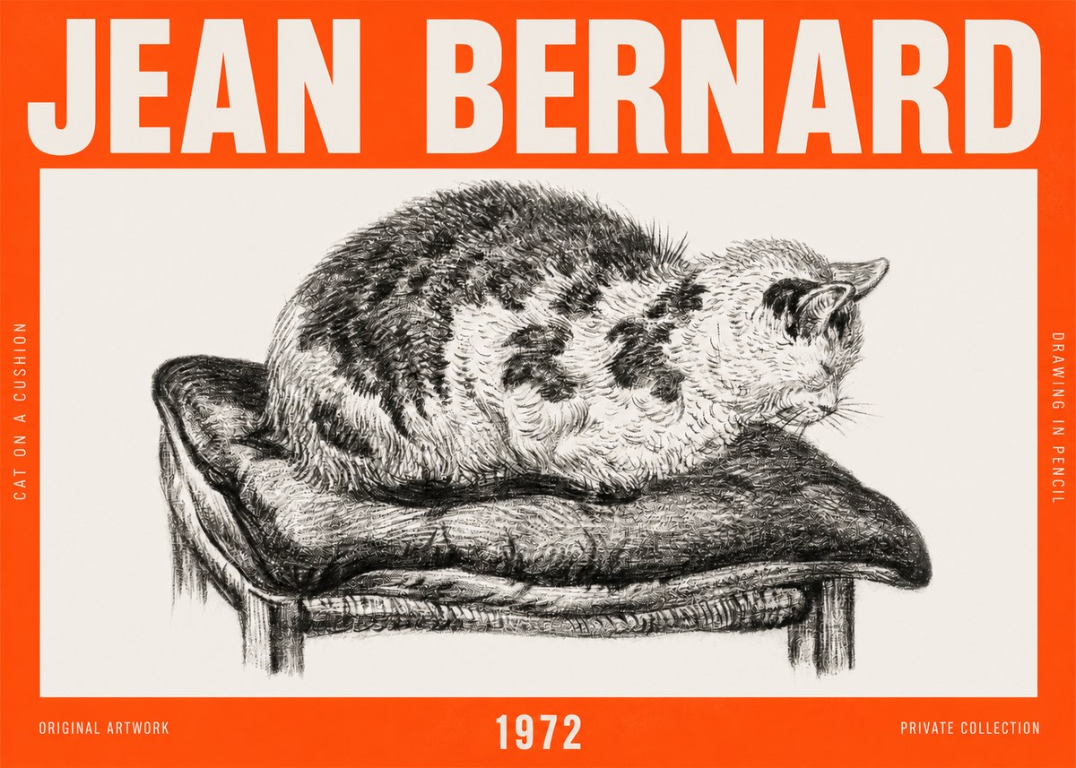 Jean Bernard Cat on a Cushion No6 - Affiche