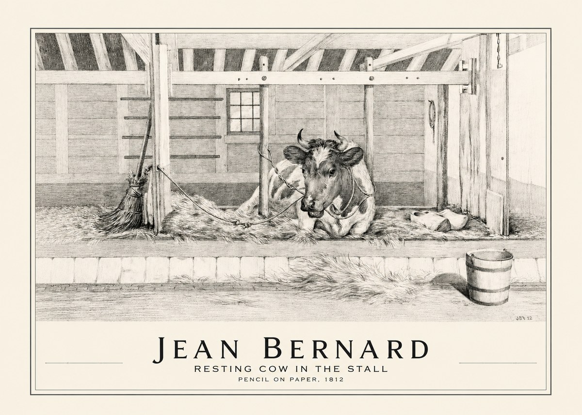 Jean Bernard Resting Cow in the Stall I No1 - Affiche