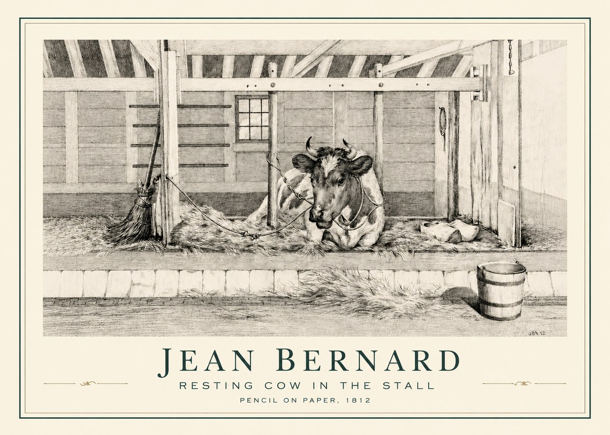 Jean Bernard Resting Cow in the Stall I No3 - Affiche