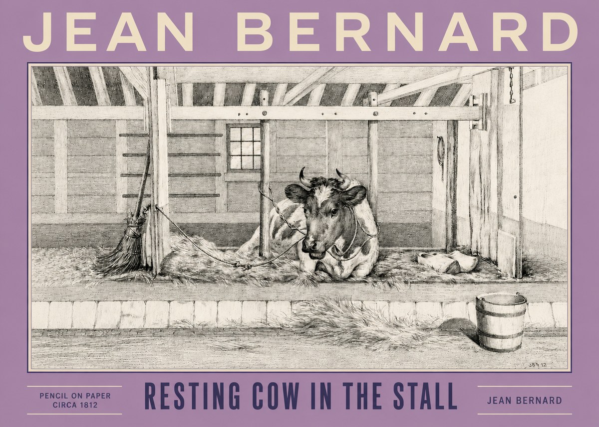 Jean Bernard Resting Cow in the Stall I No4 - Affiche