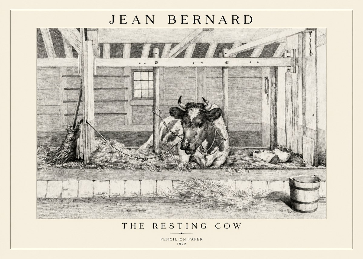 Jean Bernard Resting Cow in the Stall I No5 - Affiche