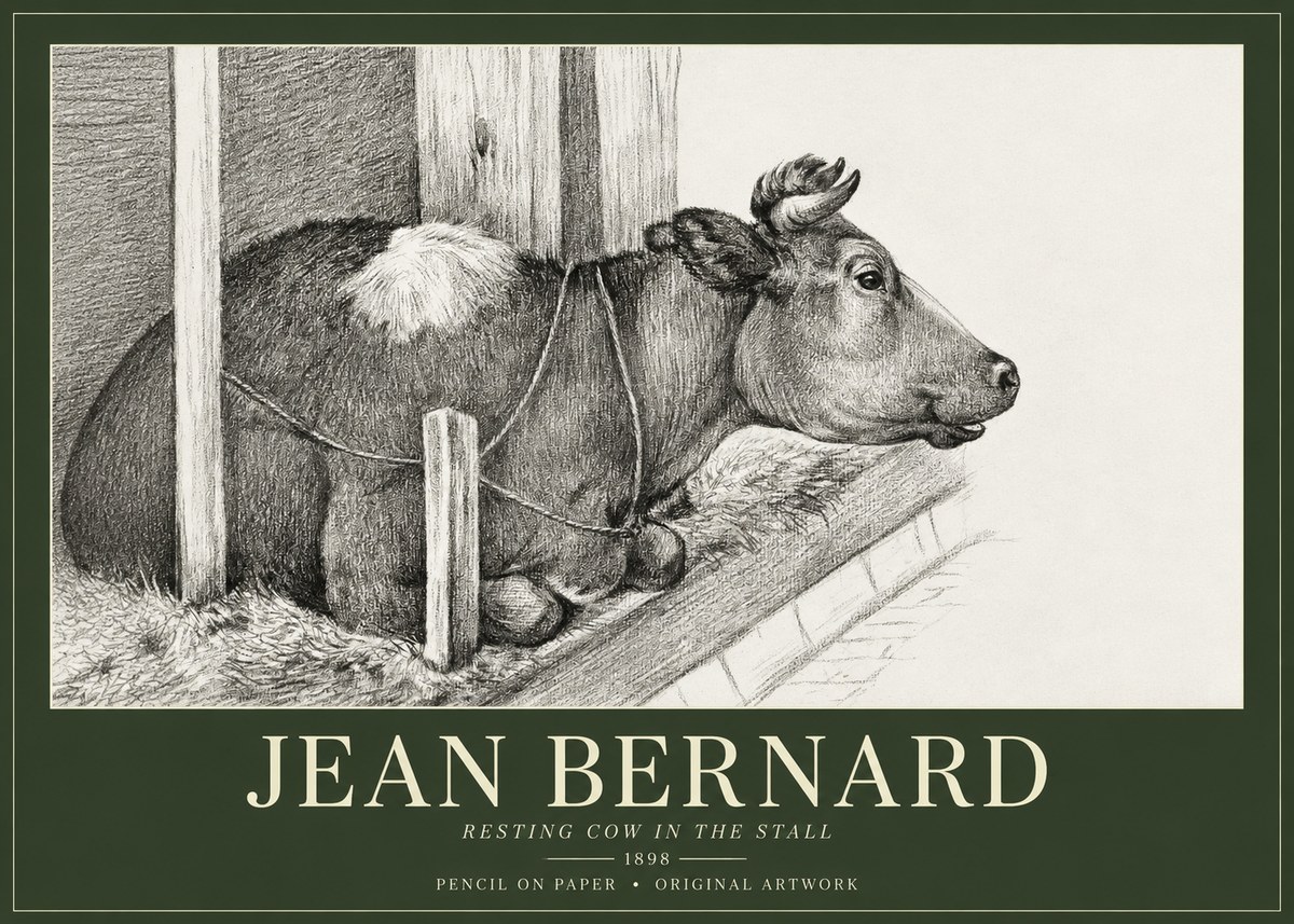 Jean Bernard Resting Cow in the Stall II No1 - Affiche