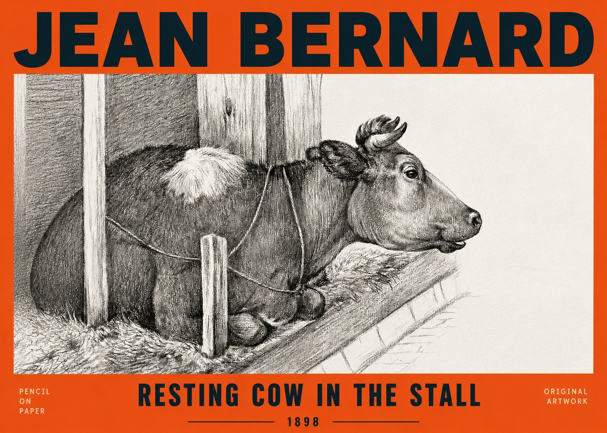 Jean Bernard Resting Cow in the Stall II No2 - Affiche