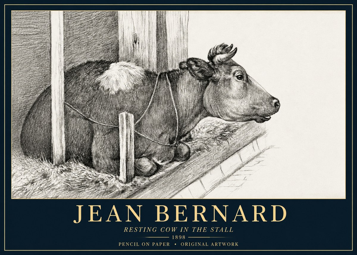 Jean Bernard Resting Cow in the Stall II No3 - Affiche