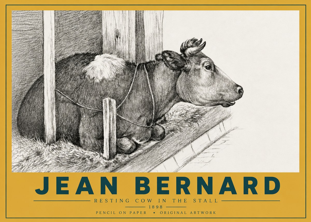 Jean Bernard Resting Cow in the Stall II No4 - Affiche