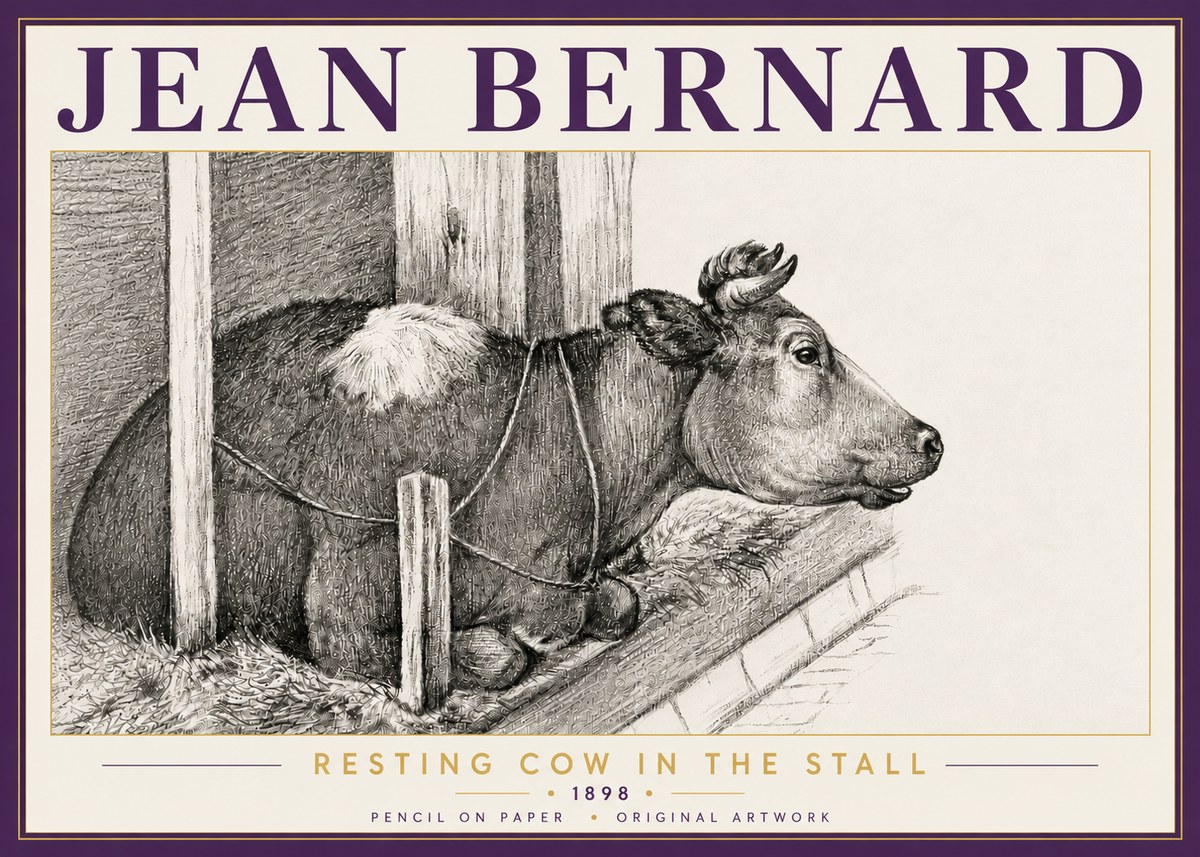 Jean Bernard Resting Cow in the Stall II No5 - Affiche