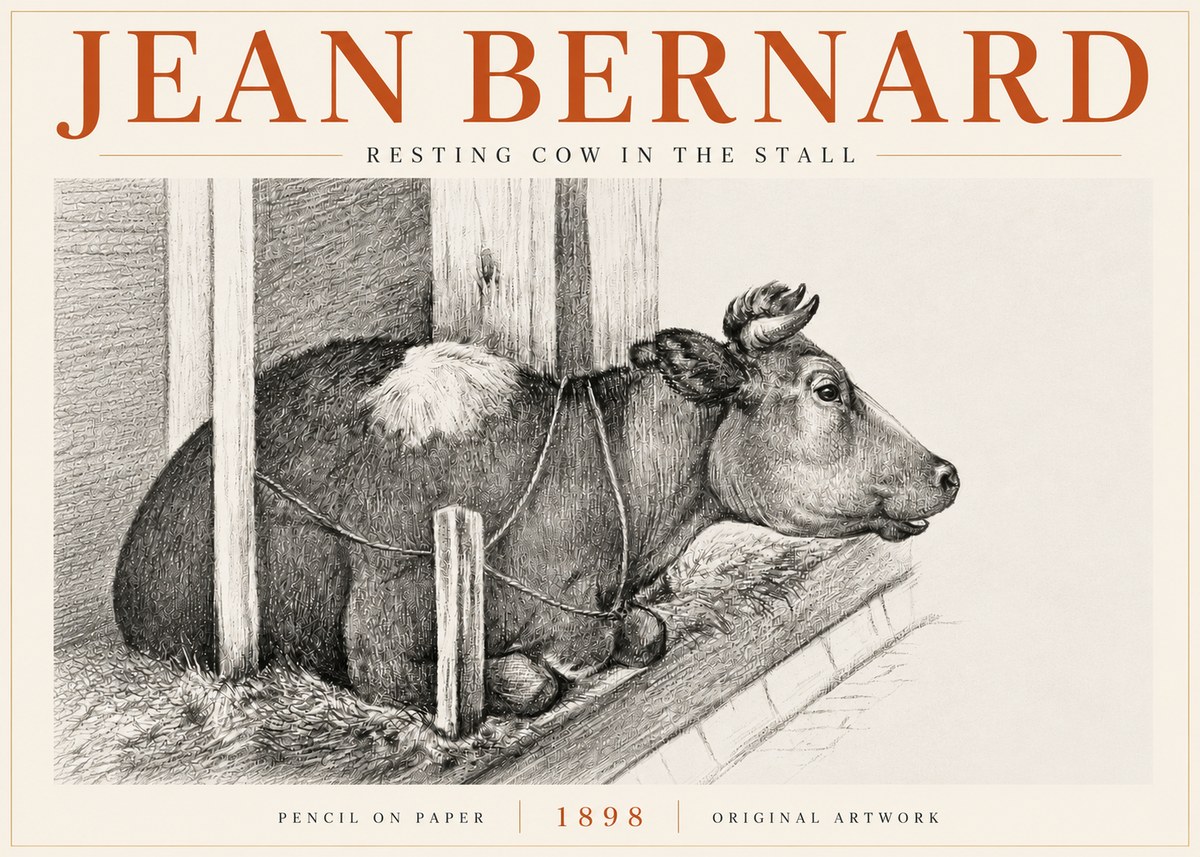 Jean Bernard Resting Cow in the Stall II No6 - Affiche