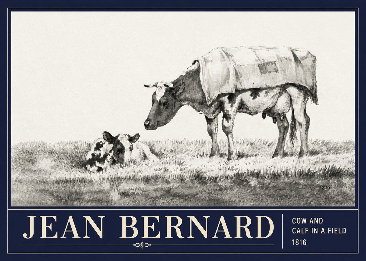 Jean Bernard Cow and Calf in a Field No3 - Affiche