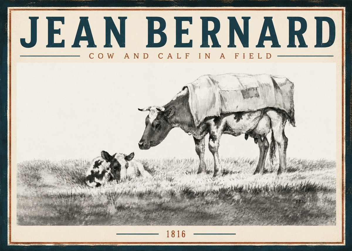 Jean Bernard Cow and Calf in a Field No5 - Affiche