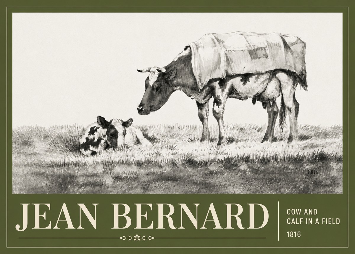 Jean Bernard Cow and Calf in a Field No6 - Affiche