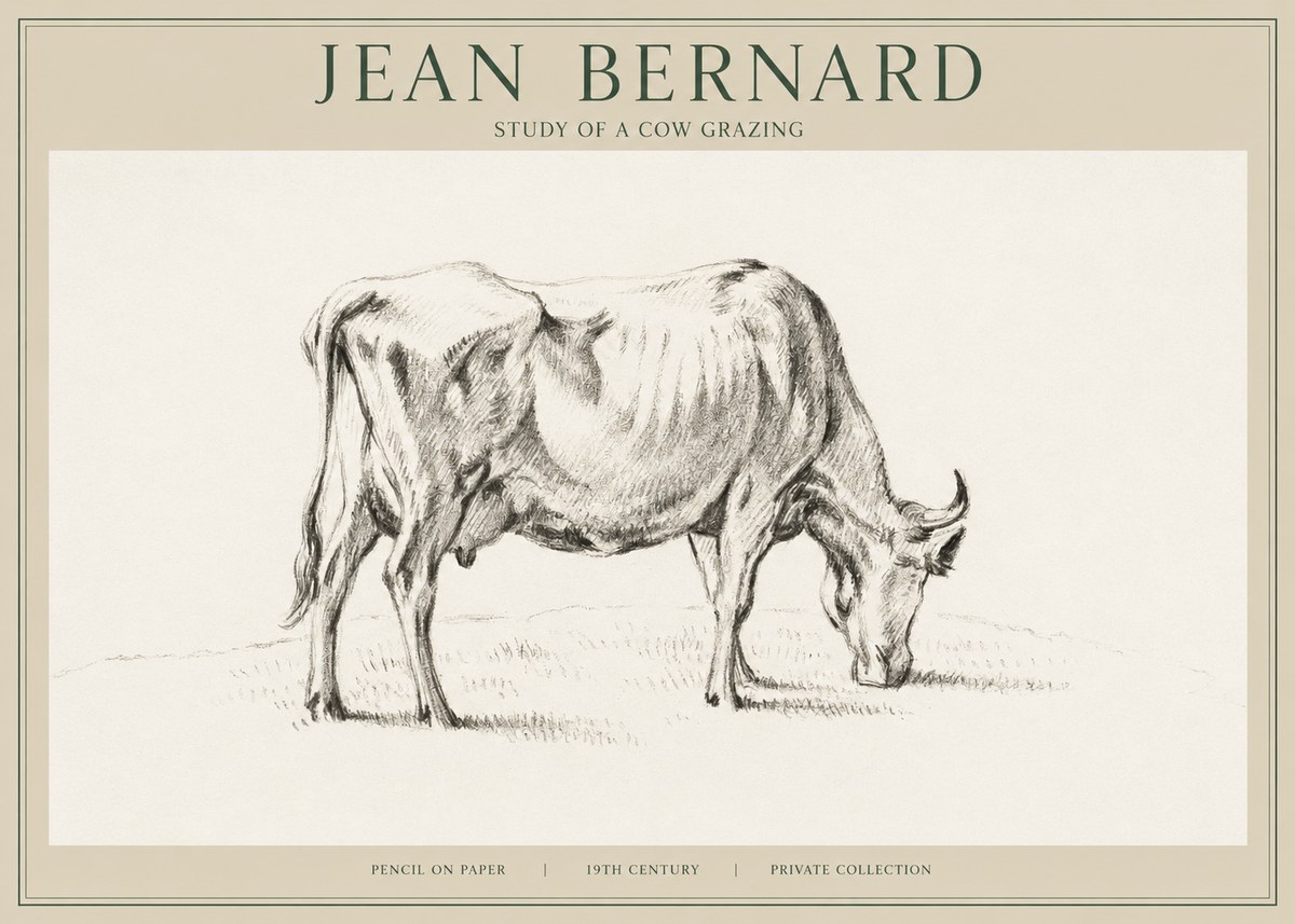 Jean Bernard Study of a Cow Grazing I No1 - Affiche
