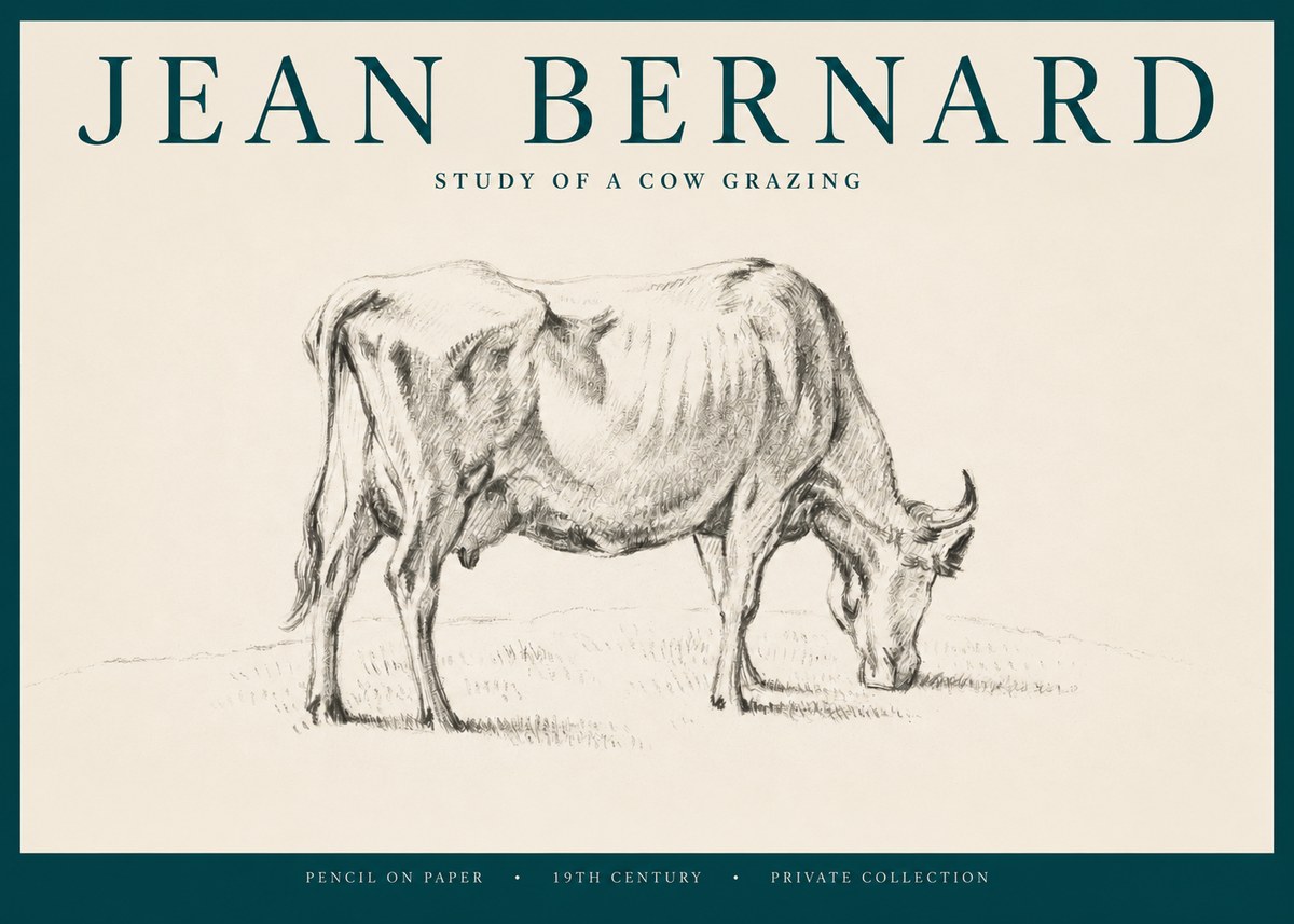 Jean Bernard Study of a Cow Grazing I No2 - Affiche