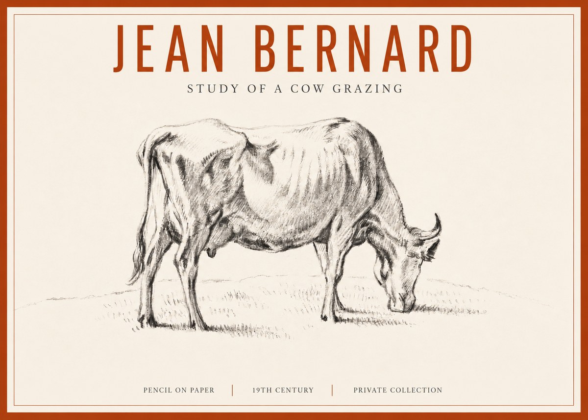 Jean Bernard Study of a Cow Grazing I No3 - Affiche