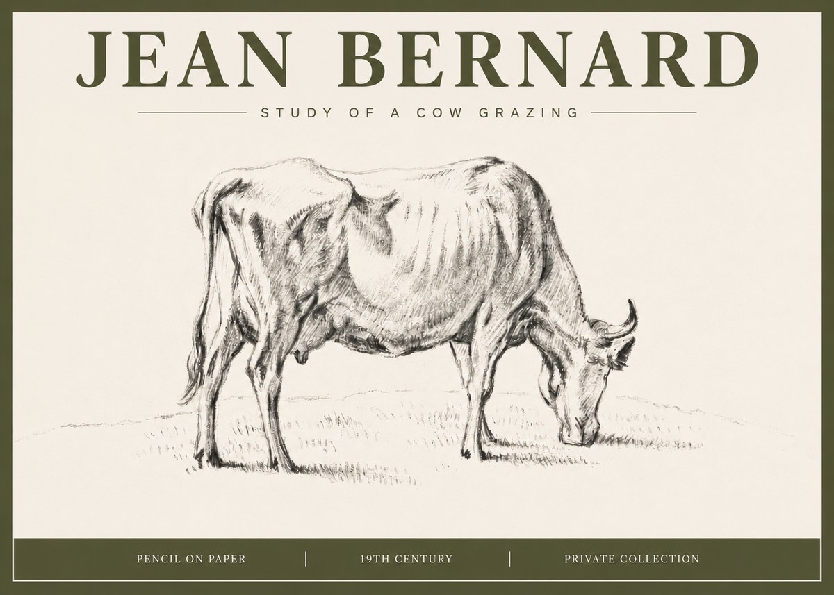 Jean Bernard Study of a Cow Grazing I No4 - Affiche