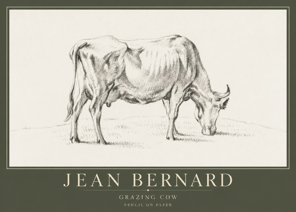 Jean Bernard Study of a Cow Grazing I No5 - Affiche