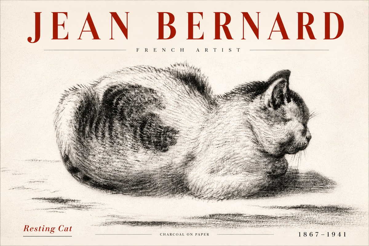Jean Bernard Resting Cat No5 - Affiche