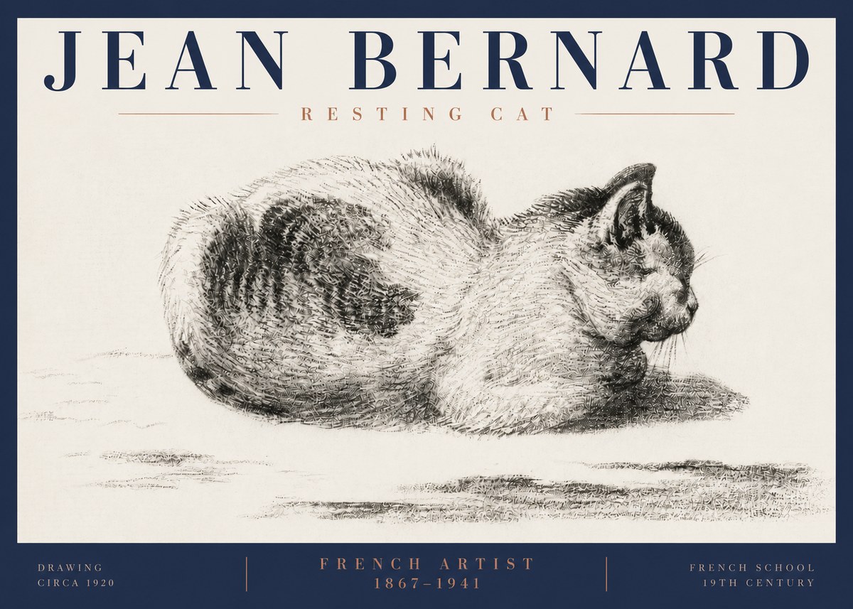 Jean Bernard Resting Cat No6 - Affiche