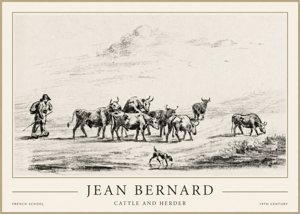 Jean Bernard Cattle and Herder No1 - Affiche