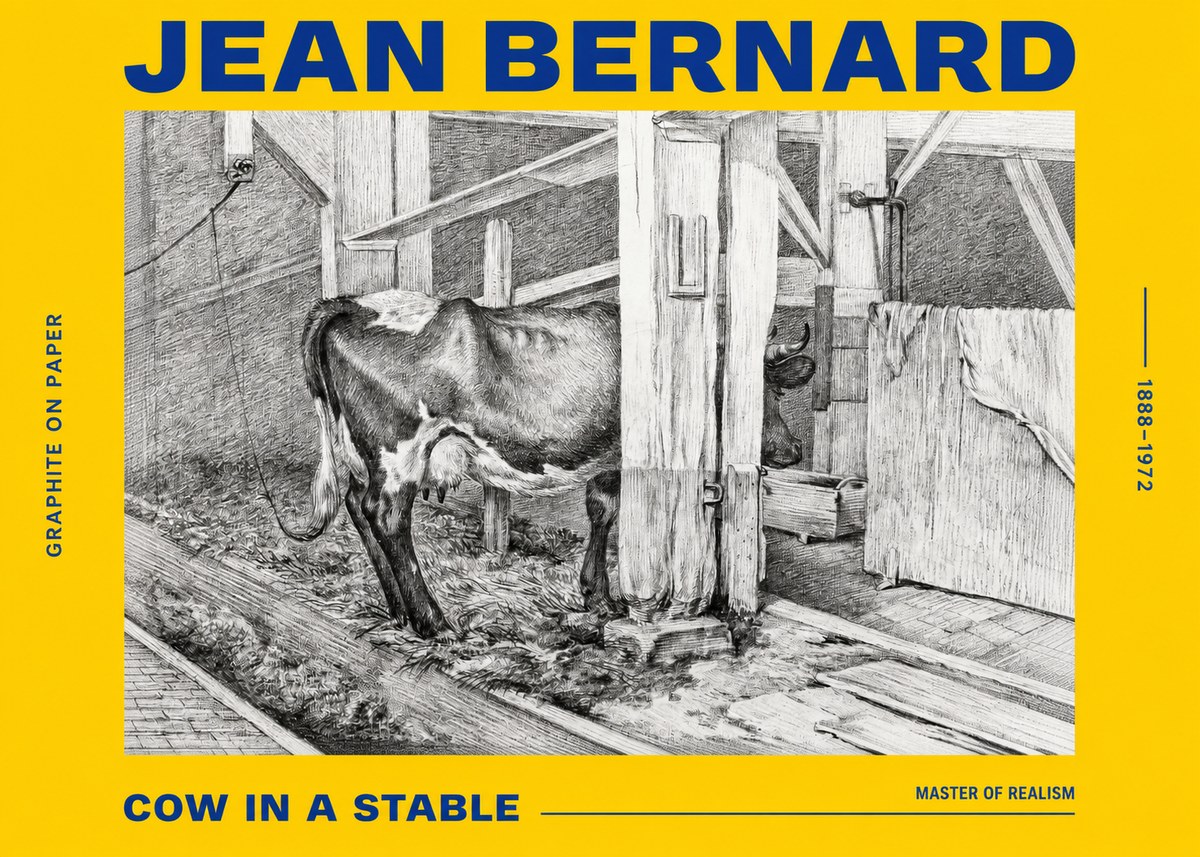 Jean Bernard Cow in a Stable No2 - Affiche