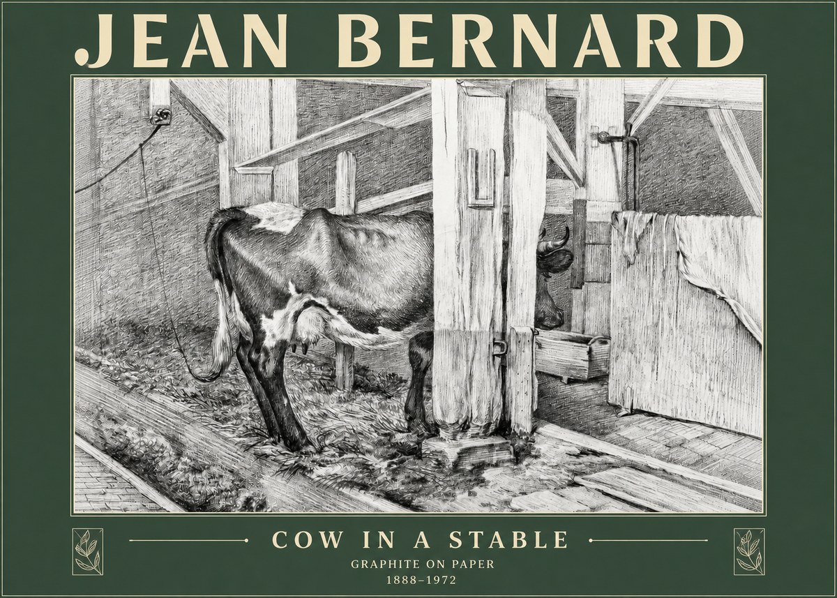 Jean Bernard Cow in a Stable No3 - Affiche