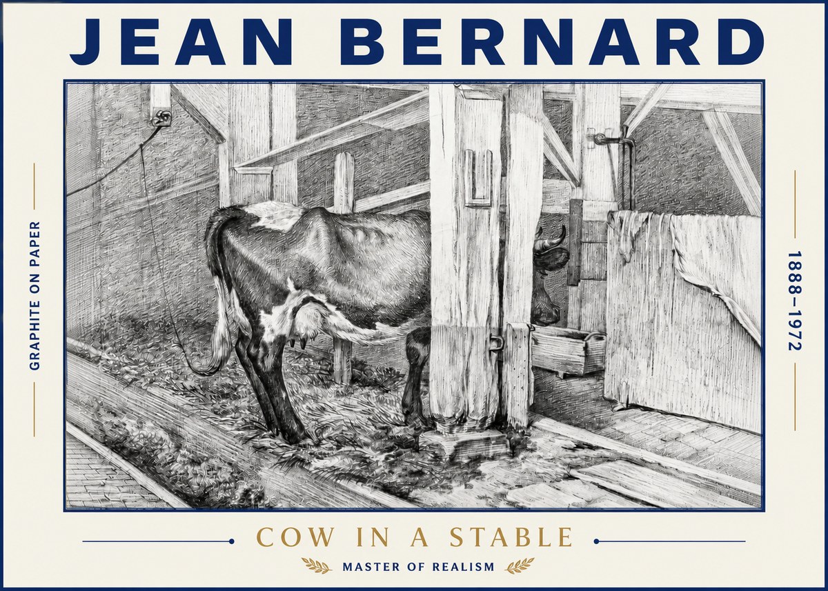 Jean Bernard Cow in a Stable No4 - Affiche