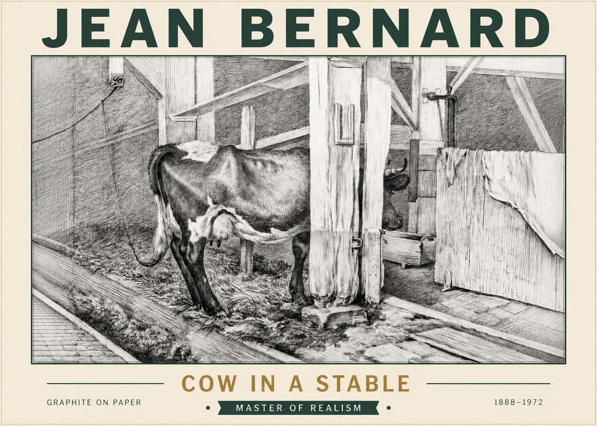 Jean Bernard Cow in a Stable No5 - Affiche