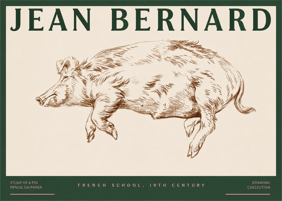 Jean Bernard Study of a Pig II No2 - Affiche