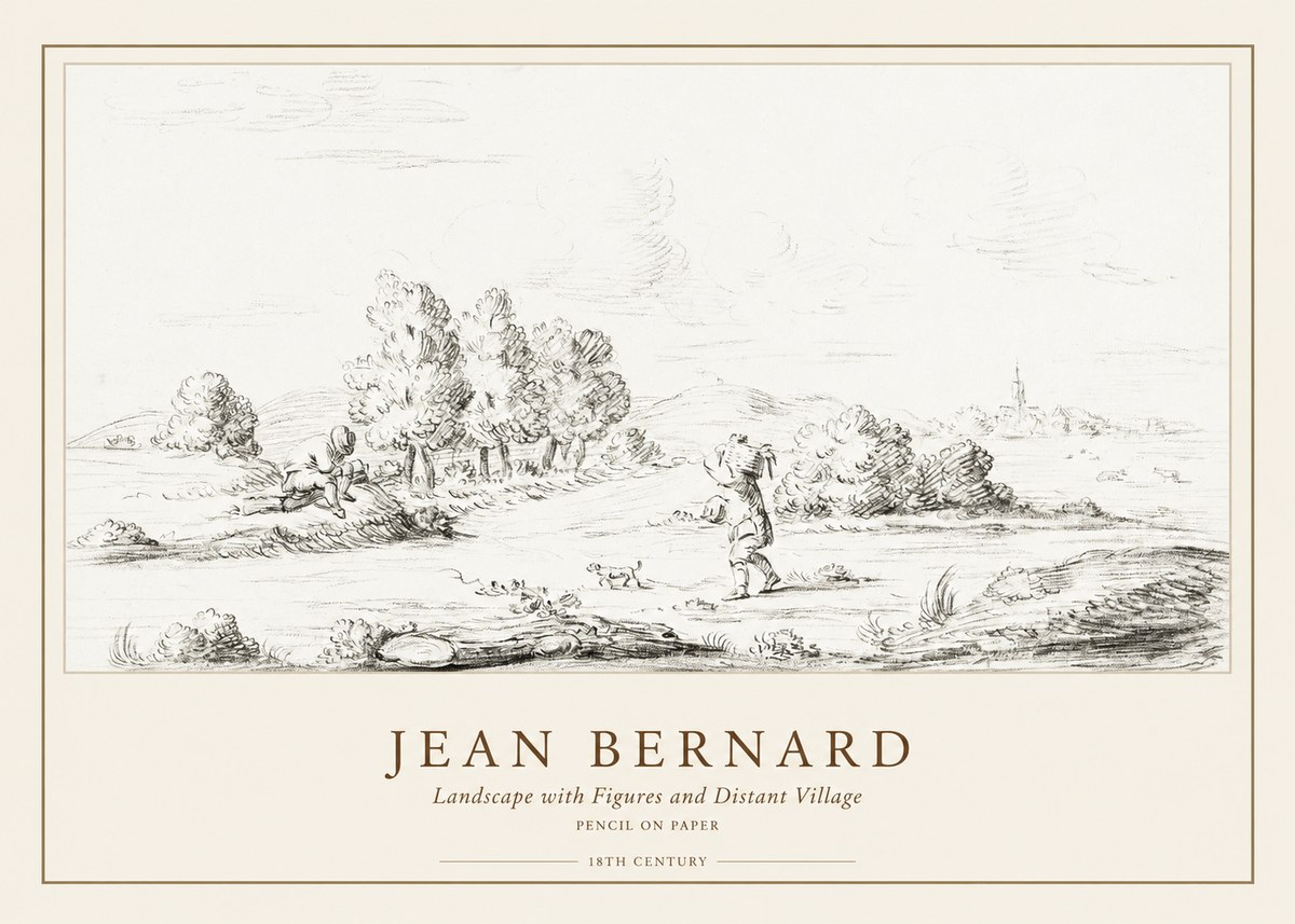 Jean Bernard Landscape with Figures and Distant Village No1 - Affiche