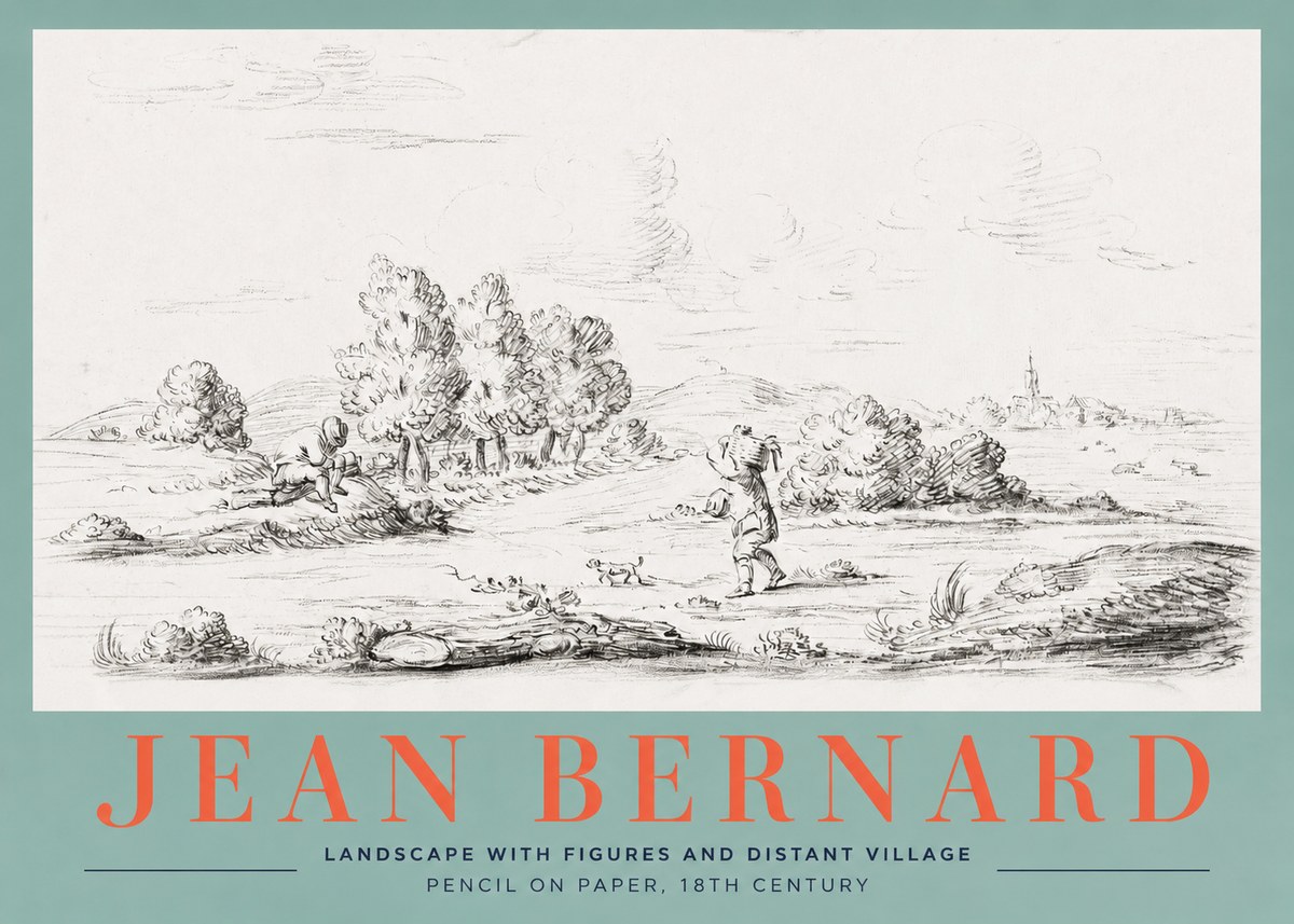 Jean Bernard Landscape with Figures and Distant Village No2 - Affiche