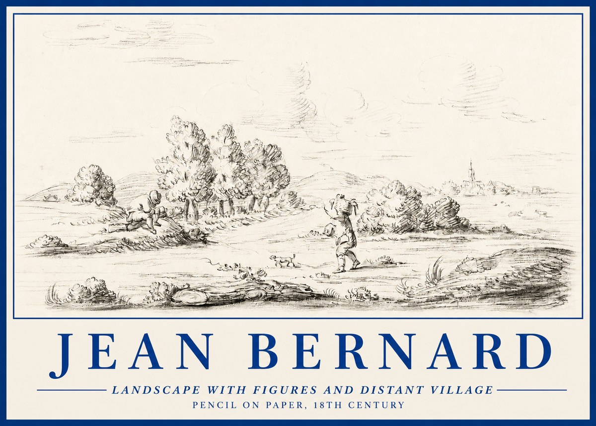Jean Bernard Landscape with Figures and Distant Village No3 - Affiche