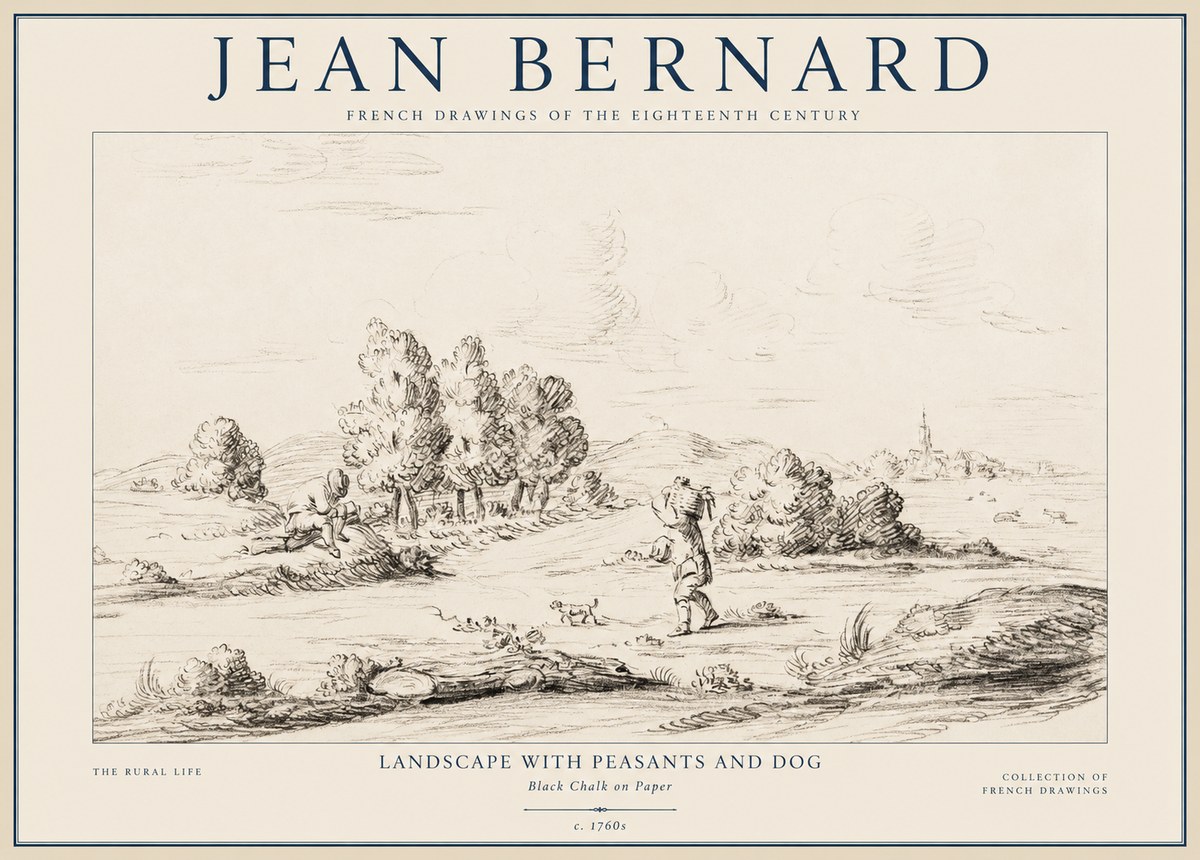 Jean Bernard Landscape with Figures and Distant Village No4 - Affiche