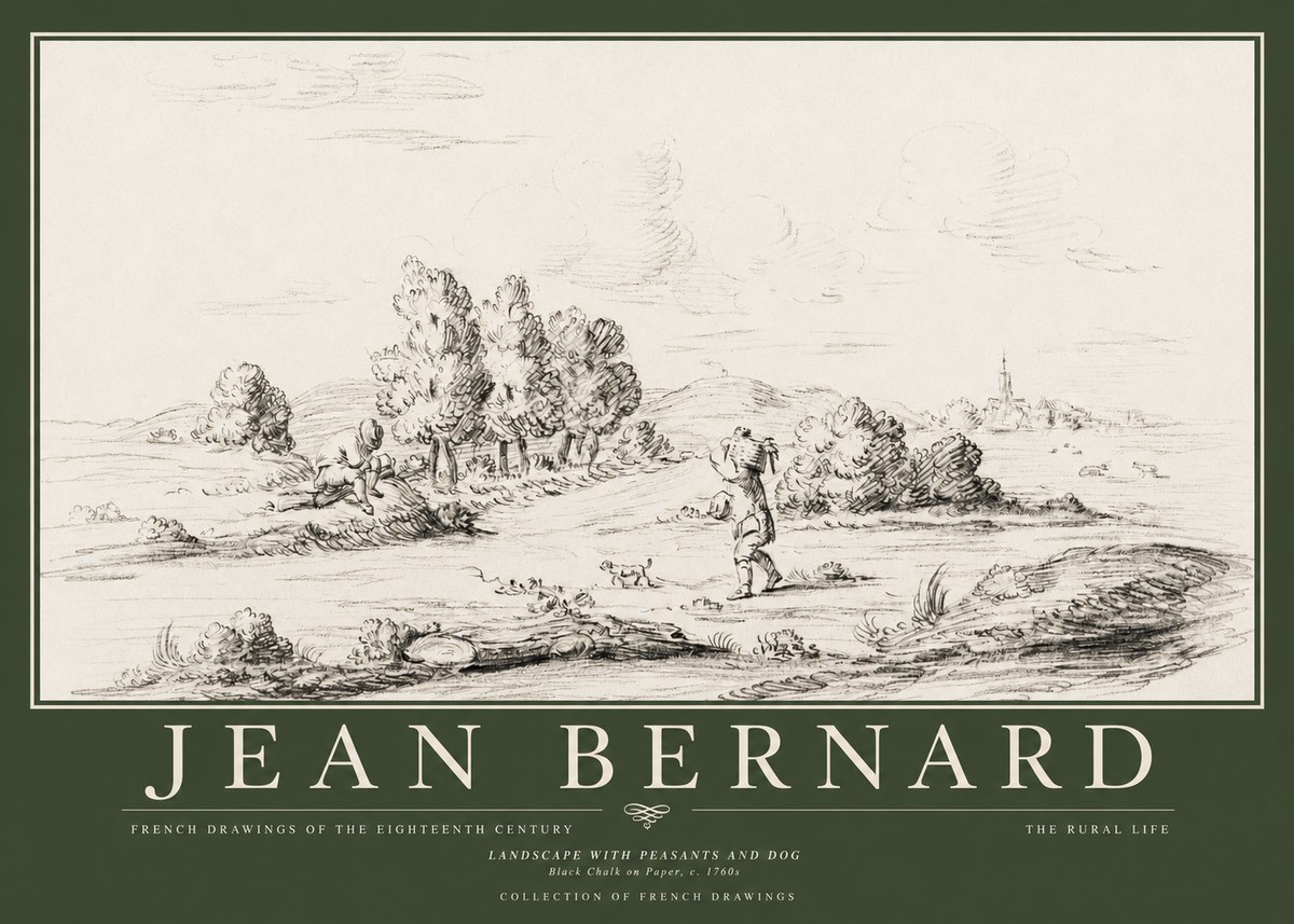 Jean Bernard Landscape with Figures and Distant Village No5 - Affiche