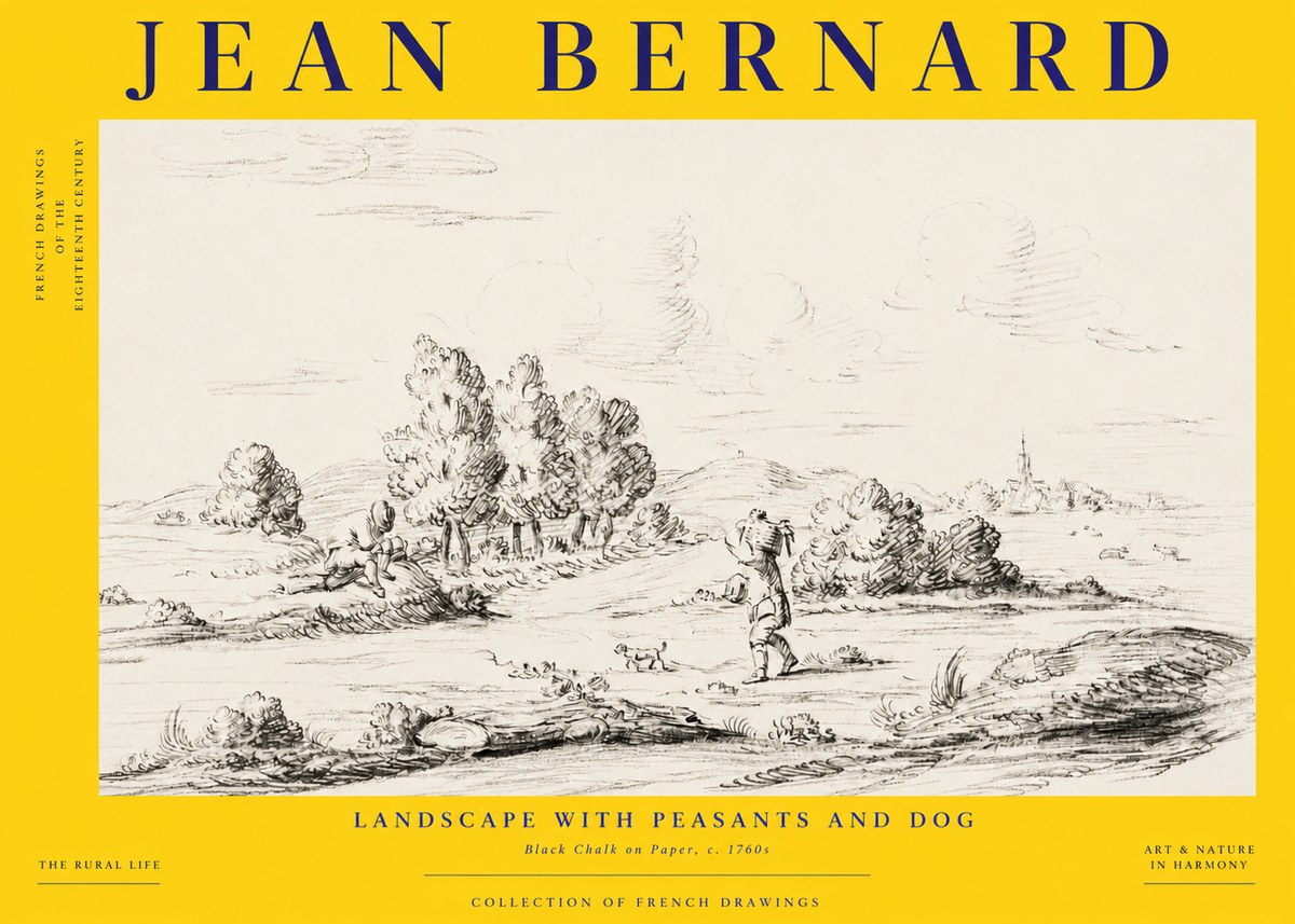 Jean Bernard Landscape with Figures and Distant Village No6 - Affiche