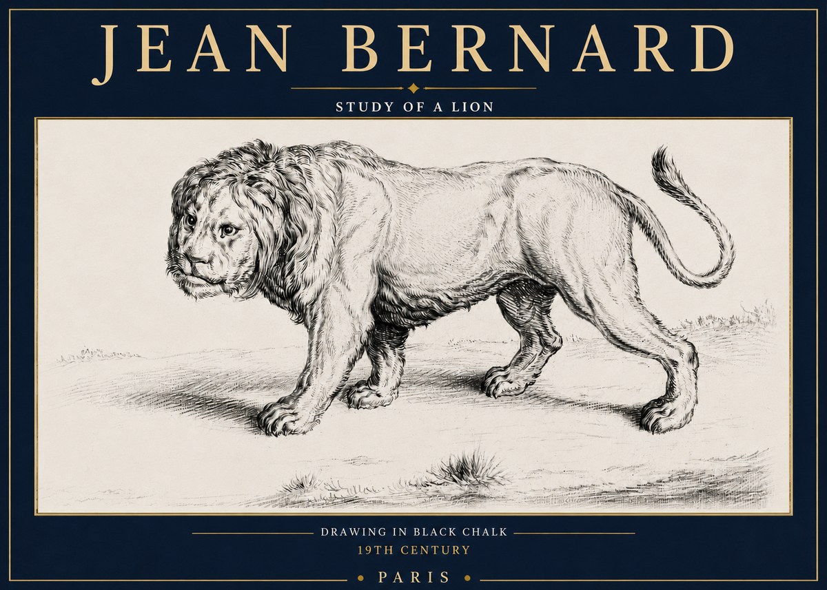 Jean Bernard Study of a Lion II No4 - Affiche