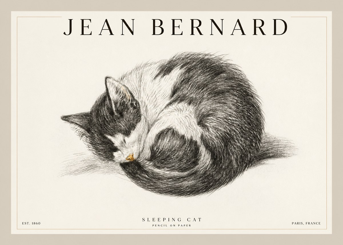 Jean Bernard Sleeping Cat VIII No2 - Affiche