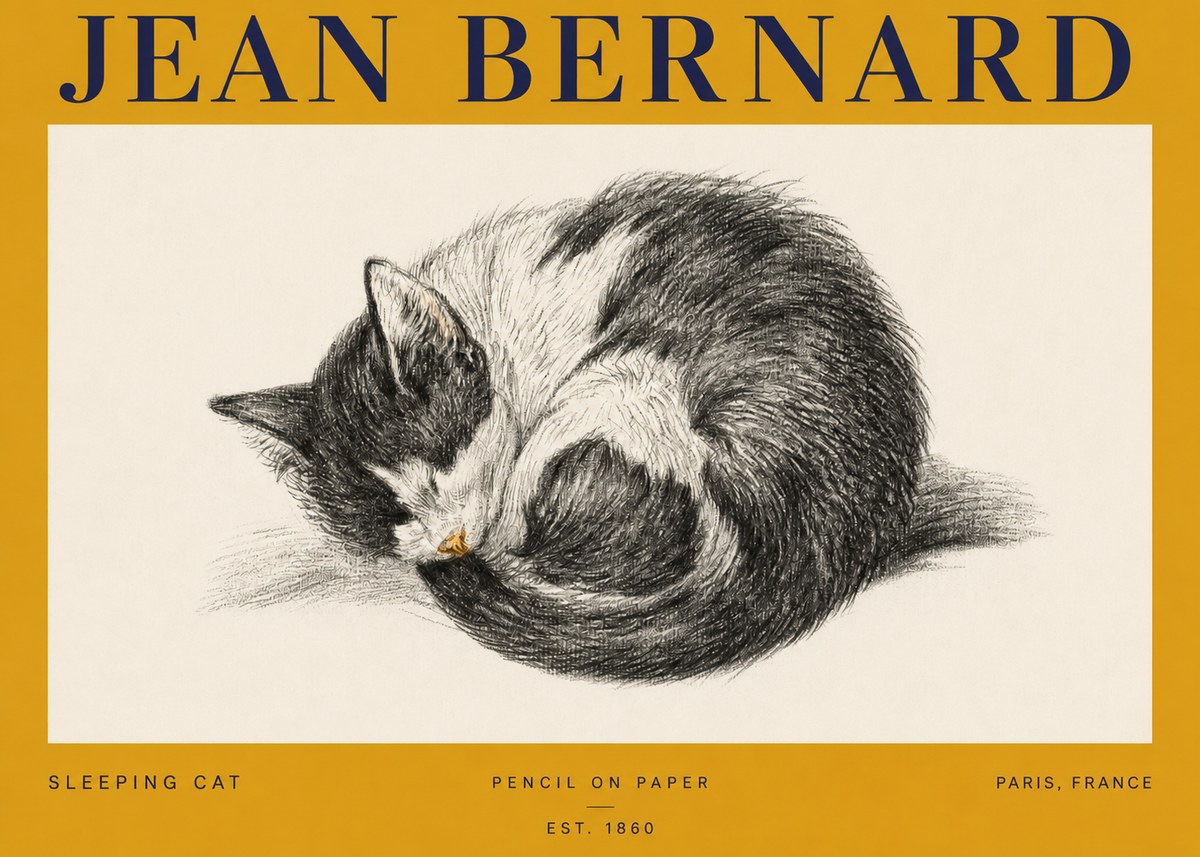 Jean Bernard Sleeping Cat VIII No3 - Affiche