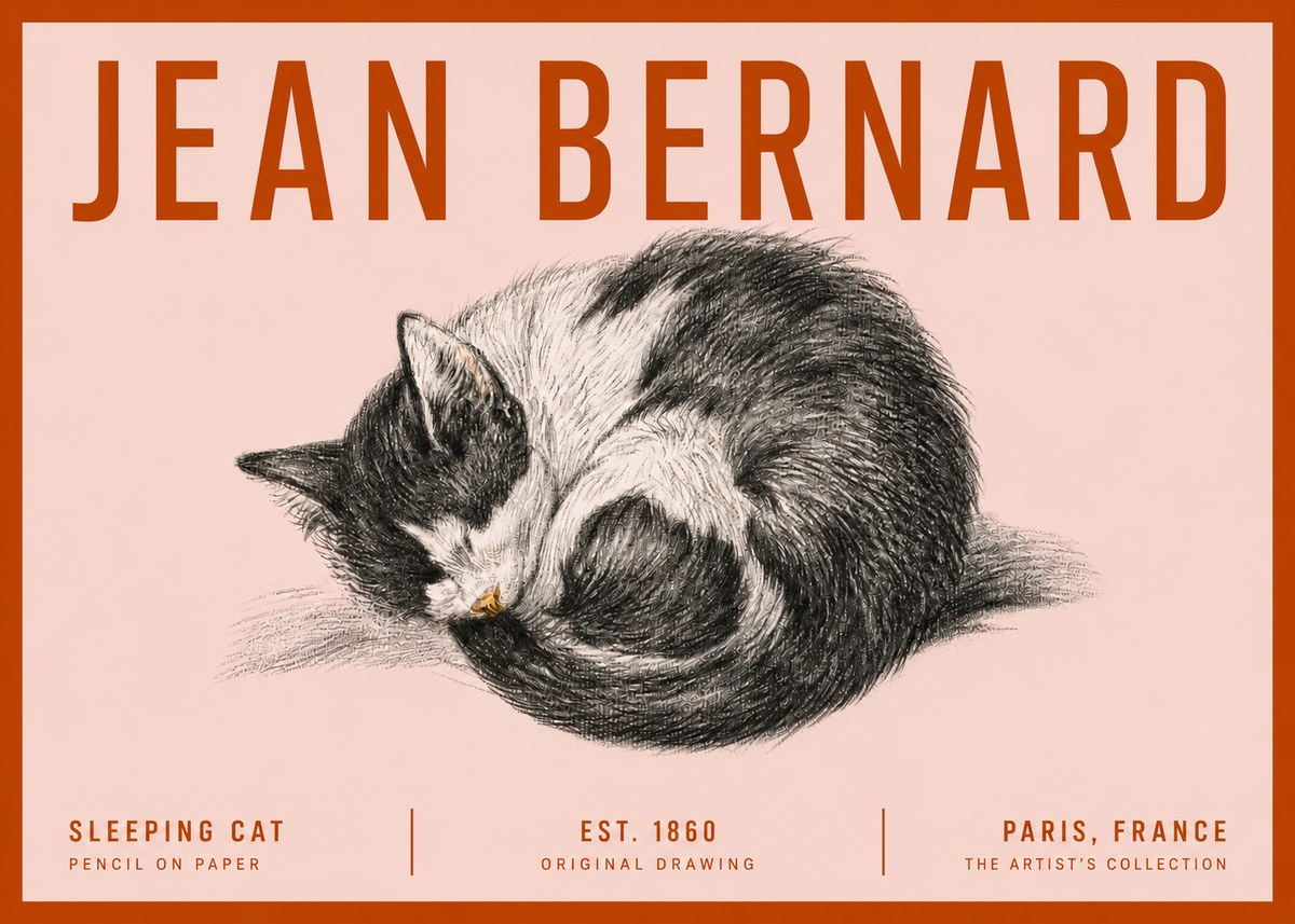 Jean Bernard Sleeping Cat VIII No5 - Affiche