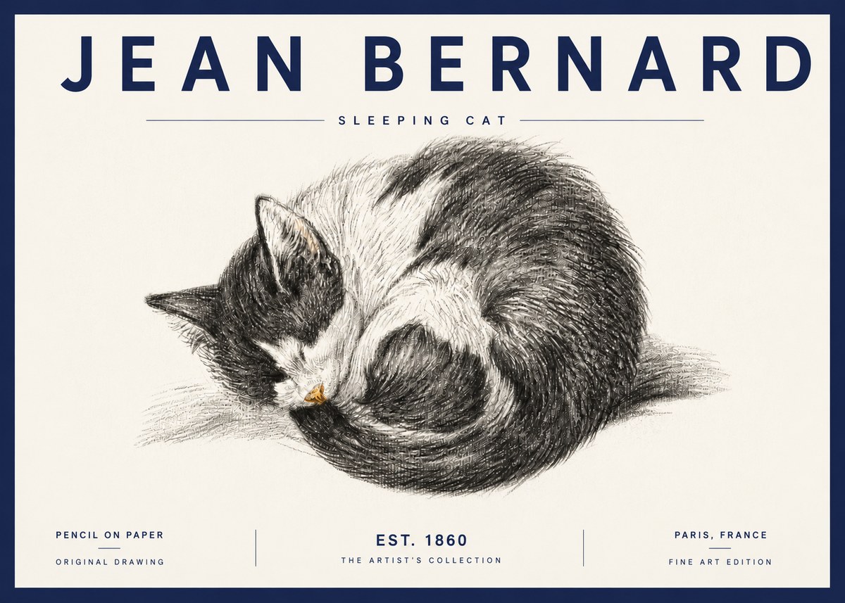 Jean Bernard Sleeping Cat VIII No6 - Affiche