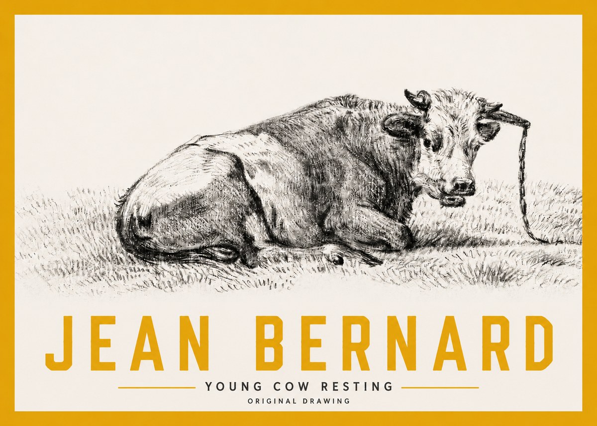 Jean Bernard Young Cow Resting No3 - Affiche