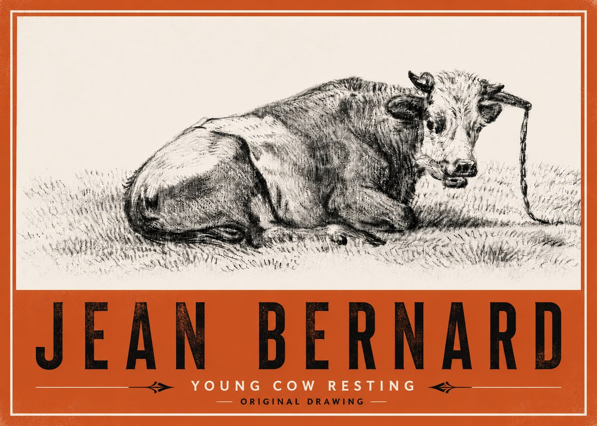 Jean Bernard Young Cow Resting No6 - Affiche