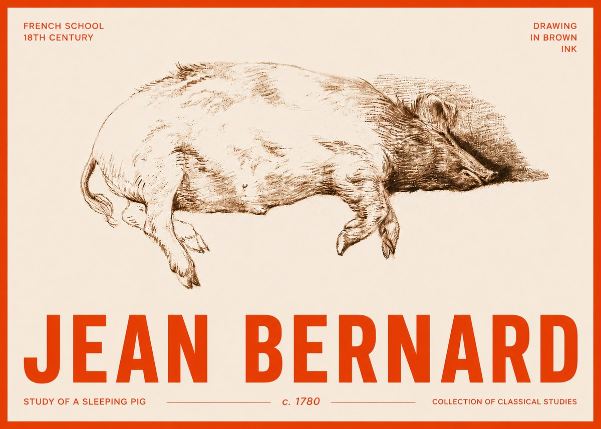 Jean Bernard Study of a Sleeping Pig No5 - Affiche