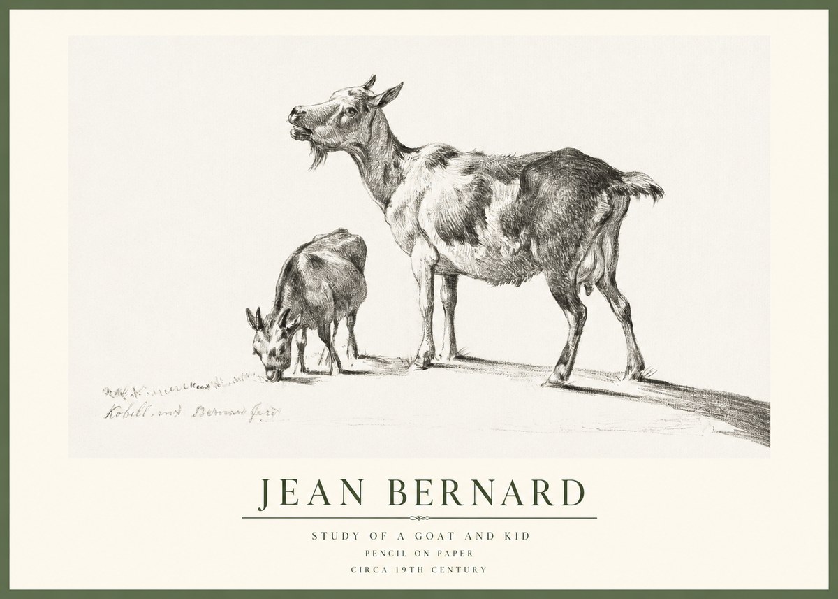 Jean Bernard Study of a Goat and Kid No1 - Affiche