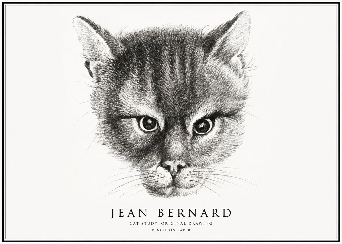 Jean Bernard Cat Study. Original Drawing No1 - Affiche